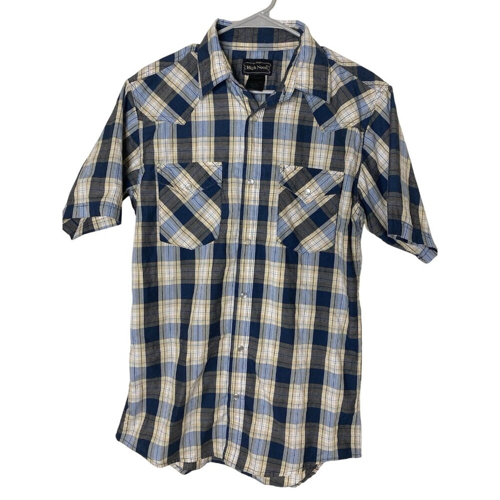 Vintage High Noon Mens Plaid Western Pearl Snap Short Sleeve Shirt Cowboy Size S - Picture 1 of 5